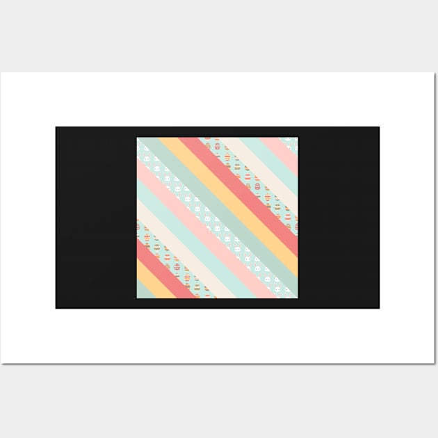 Easter Bunny and Easter Egg Striped Pattern Wall Art by PaperRain